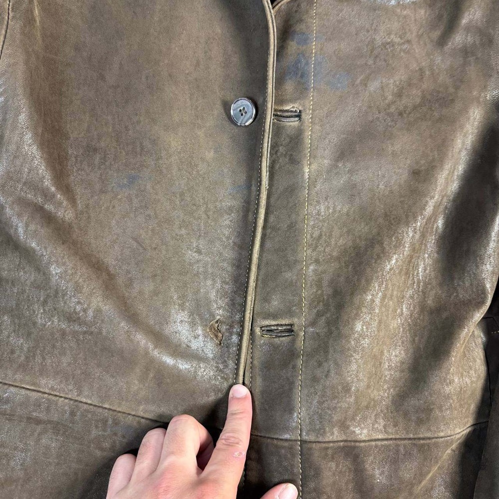 Danier Leather Car Coat Mens Large Brown Faux Fur Collar Double Layer Jacket - Picture 5 of 16